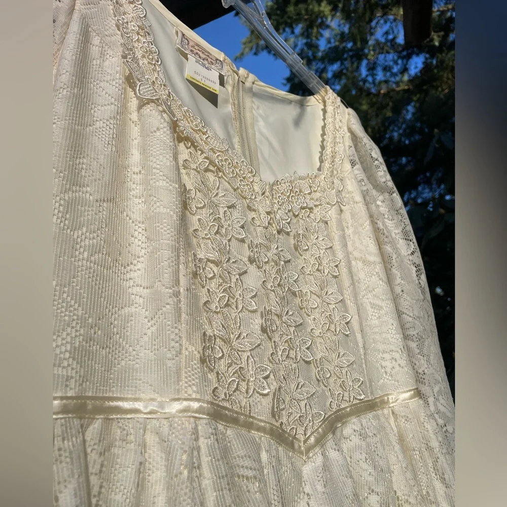VTG 70s Gunne Sax Romantic Renaissance Bridal Collection Lace Wedding Dress sz11 - Picture 13 of 15
